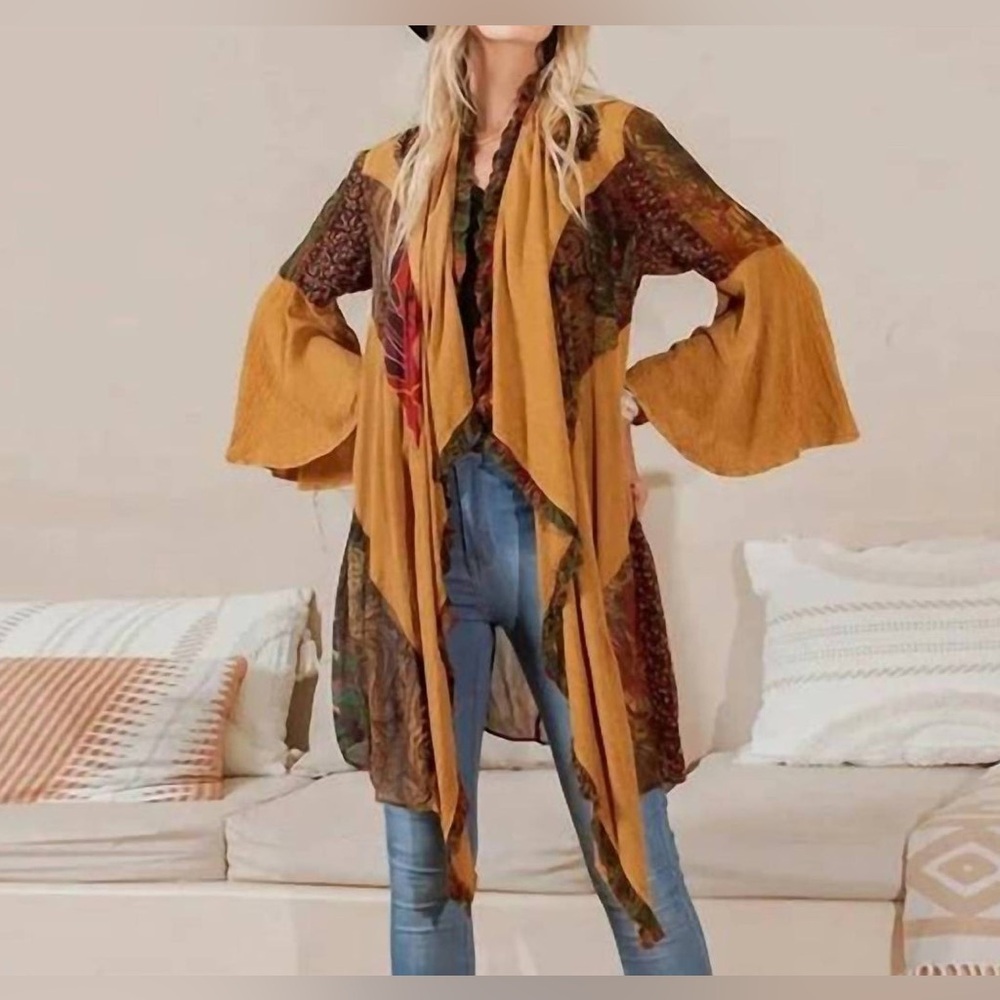 Bohemian Mustard Yellow Kimono Cardigan